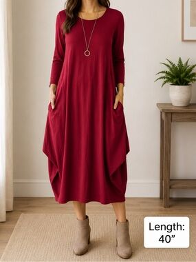 Pure Essence Dress Womens Medium Bubble Hem 3/4 Sleeve Red